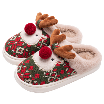 Women's Christmas Cartoon Slippers -Cozy Winter Indoor House Shoes with Cute Deer Design, Non-Slip Cotton Warm Slippers for Holiday Home Wear