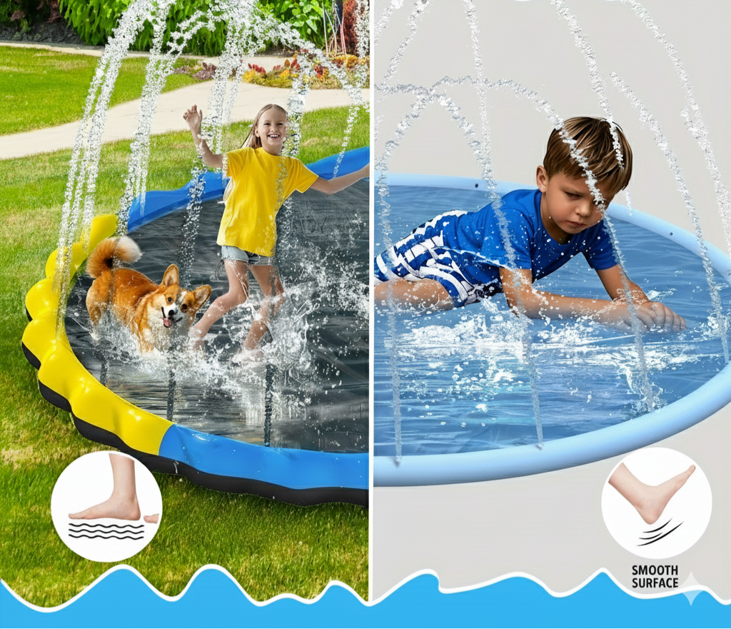 Heavy Duty Splash Pad with Sprinkler – Summer Outdoor Water Toy for Kids Ages 3-12 and Large Dogs