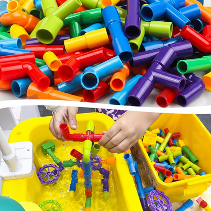 Creative Water Pipe Building Blocks – STEM Educational Tube Toys with Wheels Baseplate for Boys and Girls