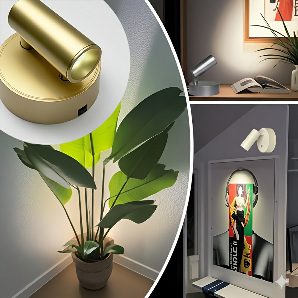 USB Rechargeable Smart LED Magnetic Wall Light – Spotlight with Touchpad Control, Adjustable Angle, Modern Design for Home, Office, and Ambient Lighting