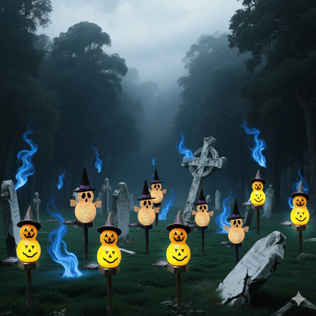Halloween Solar Stake Light – 3D Pumpkin and Ghost Portable Pathway Lamp for Outdoor Garden, Lawn, and Patio Festive Decoration