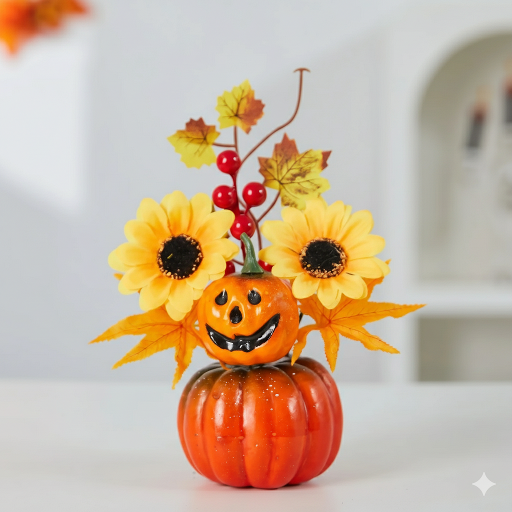 Decorative Maple Leaf and Pumpkin Ornament – Realistic Autumn Harvest Festival Arrangement for Home Scene Display and Seasonal Fall Decoration