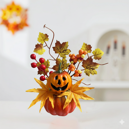 Decorative Maple Leaf and Pumpkin Ornament – Realistic Autumn Harvest Festival Arrangement for Home Scene Display and Seasonal Fall Decoration