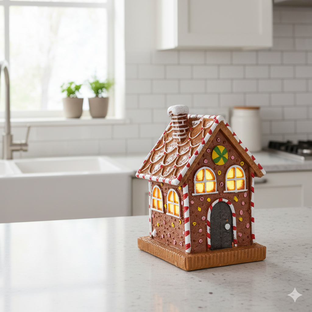 LED Gingerbread House Decoration – Glowing Resin Christmas Figurine for Tabletop Displays, Festive Atmosphere Indoor Holiday Arrangement Ornament