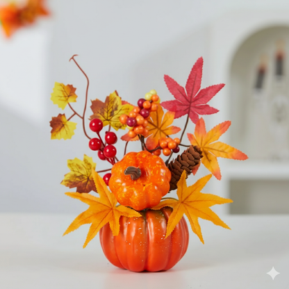 Decorative Maple Leaf and Pumpkin Ornament – Realistic Autumn Harvest Festival Arrangement for Home Scene Display and Seasonal Fall Decoration