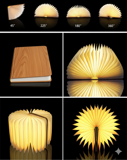 Foldable Wooden Notebook LED Desk Lamp – USB Rechargeable Light with Metal Finish, Compatible with Google Assistant, Perfect for Bedrooms, Offices, and Stylish Gifts
