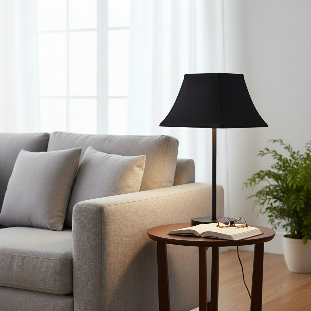 Hardback Black Fabric Lampshade Cover– Table Lamp Cover with White Lining, Modern Home Decor Accent