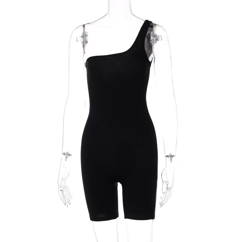 Women’s One-Shoulder Playsuit – Sleeveless Solid Color Short Romper for Yoga, Fitness, Sports, Casual Wear and Summer Outfits