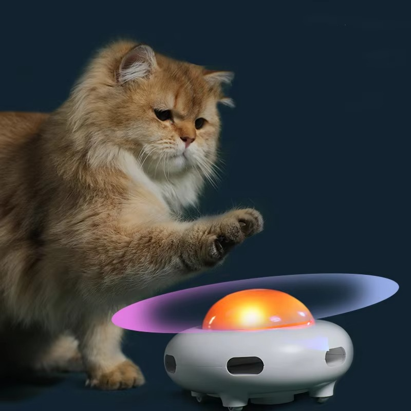Smart UFO Cat Toy – Electronic Automatic Rotating Turntable with Interactive Teaser Stick for Exercise, Play and Indoor Entertainment