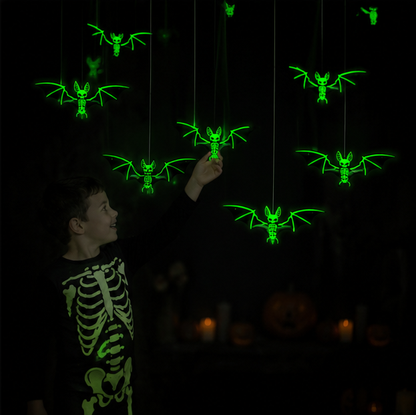 Halloween Hanging Glow-in-the-Dark Bats – 3D Glowing Plastic Decorations for Haunted House Indoor and Outdoor Party Décor