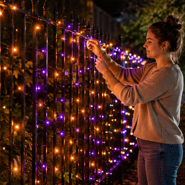 Halloween LED String Lights – Purple and Orange Fairy Lights for Outdoor Terrace, Garden, Street, Home, Christmas, and Party Decor