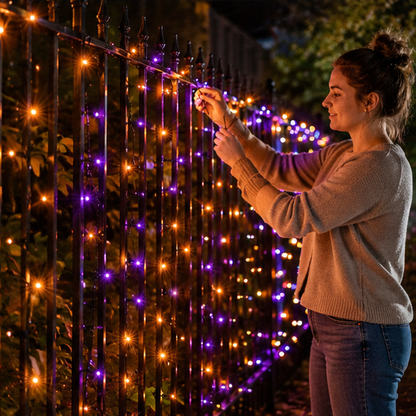 Halloween LED String Lights – Purple and Orange Fairy Lights for Outdoor Terrace, Garden, Street, Home, Christmas, and Party Decor