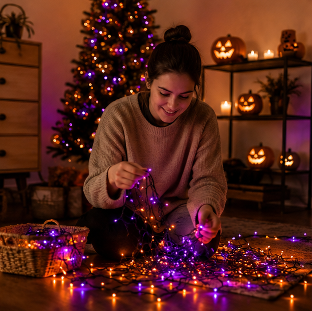 Halloween LED String Lights – Purple and Orange Fairy Lights for Outdoor Terrace, Garden, Street, Home, Christmas, and Party Decor