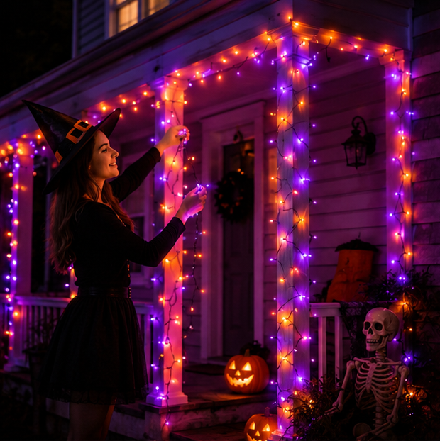 Halloween LED String Lights – Purple and Orange Fairy Lights for Outdoor Terrace, Garden, Street, Home, Christmas, and Party Decor