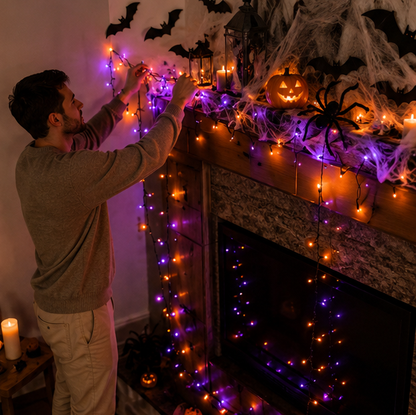 Halloween LED String Lights – Purple and Orange Fairy Lights for Outdoor Terrace, Garden, Street, Home, Christmas, and Party Decor