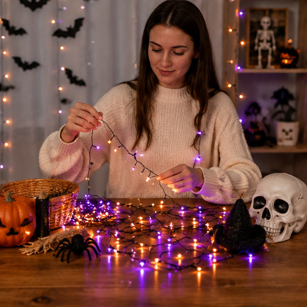 Halloween LED String Lights – Purple and Orange Fairy Lights for Outdoor Terrace, Garden, Street, Home, Christmas, and Party Decor