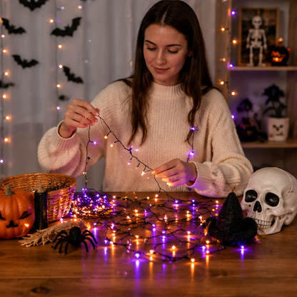 Halloween LED String Lights – Purple and Orange Fairy Lights for Outdoor Terrace, Garden, Street, Home, Christmas, and Party Decor