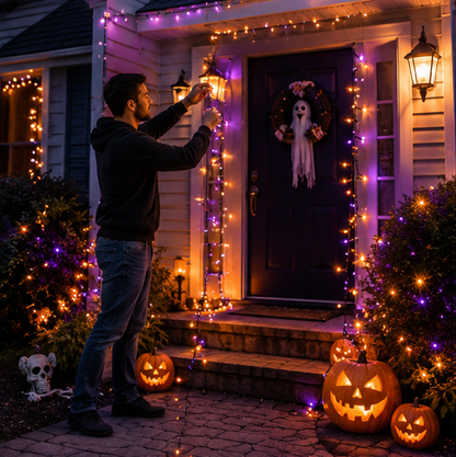 Halloween LED String Lights – Purple and Orange Fairy Lights for Outdoor Terrace, Garden, Street, Home, Christmas, and Party Decor