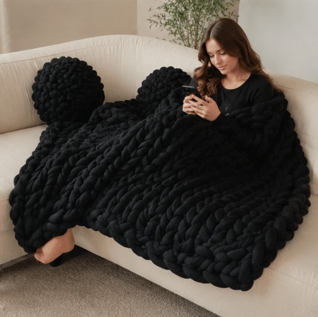 Handmade Chunky Knit Blanket - Thick Wool Throw for Bedroom Decor, Sofa Styling and Cozy Comfort