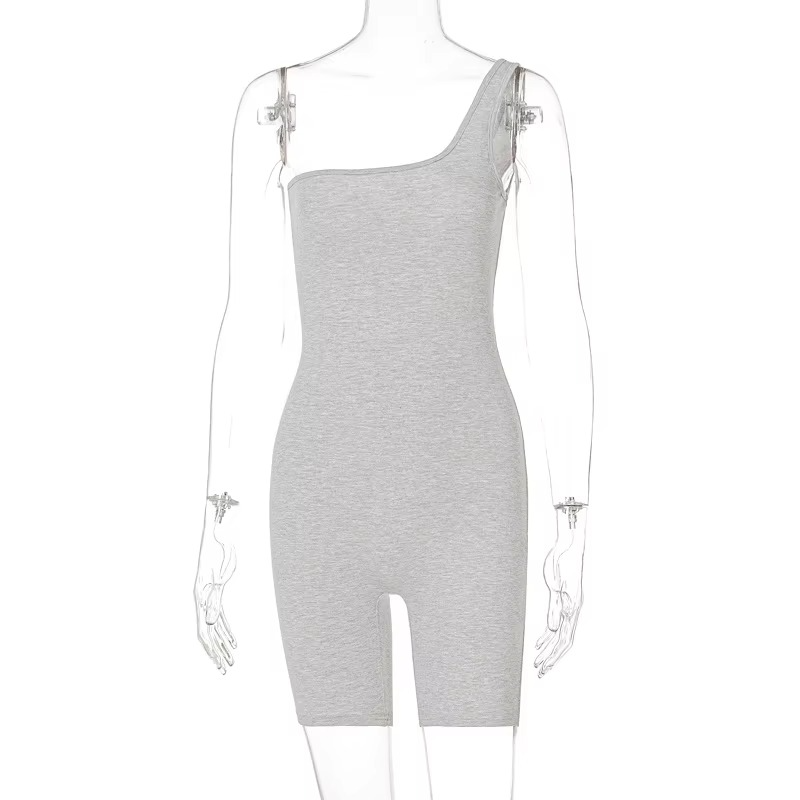 Women’s One-Shoulder Playsuit – Sleeveless Solid Color Short Romper for Yoga, Fitness, Sports, Casual Wear and Summer Outfits