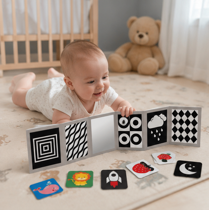 High Contrast Baby Book - Black and White Visual Stimulation Toy for Infant Sensory Development and Learning