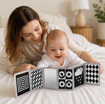 High Contrast Baby Book - Black and White Visual Stimulation Toy for Infant Sensory Development and Learning