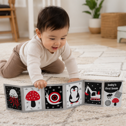 High Contrast Baby Book - Black and White Visual Stimulation Toy for Infant Sensory Development and Learning