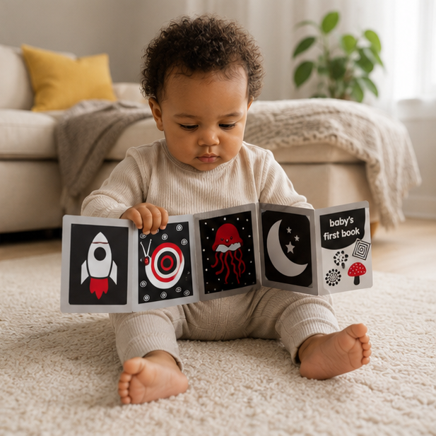High Contrast Baby Book - Black and White Visual Stimulation Toy for Infant Sensory Development and Learning