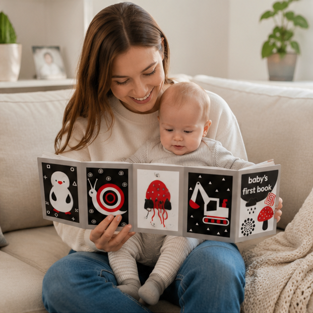 High Contrast Baby Book - Black and White Visual Stimulation Toy for Infant Sensory Development and Learning