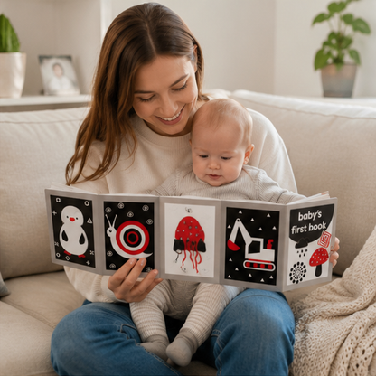 High Contrast Baby Book - Black and White Visual Stimulation Toy for Infant Sensory Development and Learning