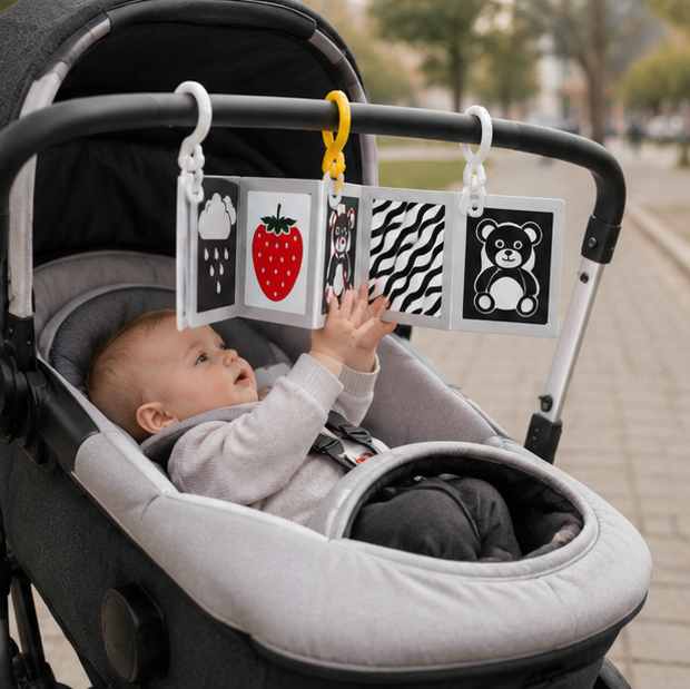 High Contrast Baby Book - Black and White Visual Stimulation Toy for Infant Sensory Development and Learning