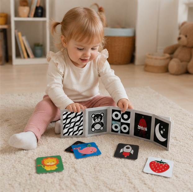High Contrast Baby Book - Black and White Visual Stimulation Toy for Infant Sensory Development and Learning