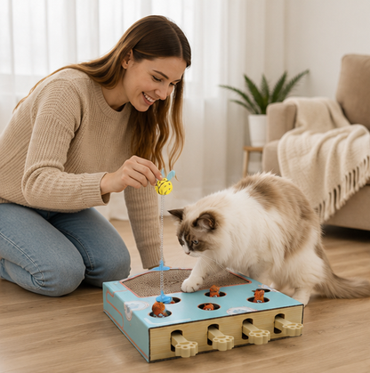 Interactive Whack a Mole Cat Toy – Scratching Board and Claw Grinder for Fun Indoor Cat Enrichment