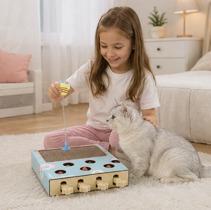 Interactive Whack a Mole Cat Toy – Scratching Board and Claw Grinder for Fun Indoor Cat Enrichment