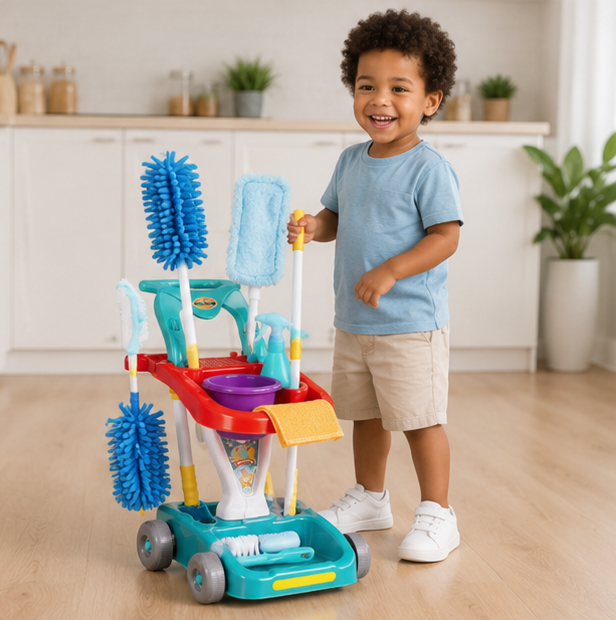 Kids Cleaning Toy Set - Pretend Play Housekeeping Kit with Sweeper and Vacuum Accessories for Learning Fun