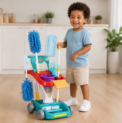 Kids Cleaning Toy Set - Pretend Play Housekeeping Kit with Sweeper and Vacuum Accessories for Learning Fun