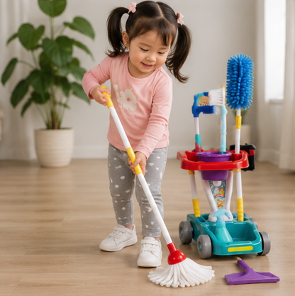 Kids Cleaning Toy Set - Pretend Play Housekeeping Kit with Sweeper and Vacuum Accessories for Learning Fun
