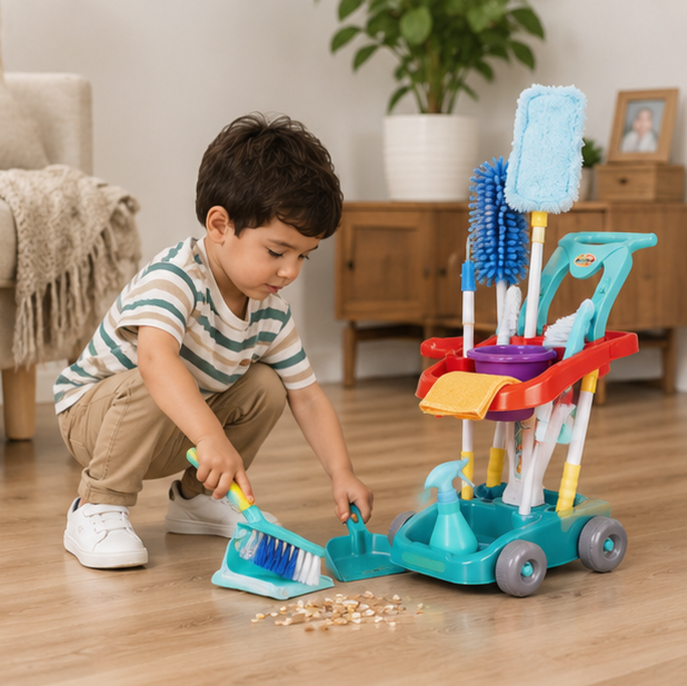 Kids Cleaning Toy Set - Pretend Play Housekeeping Kit with Sweeper and Vacuum Accessories for Learning Fun
