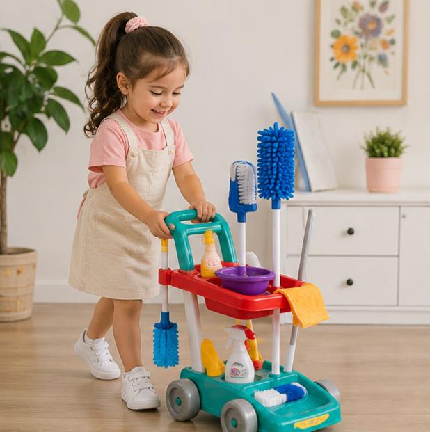 Kids Cleaning Toy Set - Pretend Play Housekeeping Kit with Sweeper and Vacuum Accessories for Learning Fun