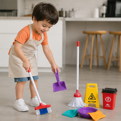 Kids Cleaning Toy Set - Pretend Play Housekeeping Kit with Sweeper and Vacuum Accessories for Learning Fun