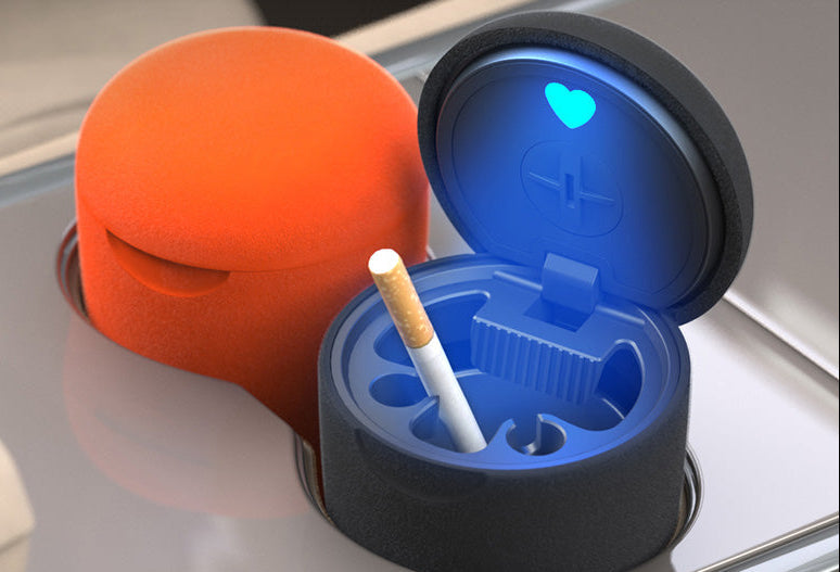 Plush Car Ashtray with LED Light – Covered Automatic Smoke-Extinguishing Ash Holder for Vehicles, Compact Interior Storage and Stylish Decoration