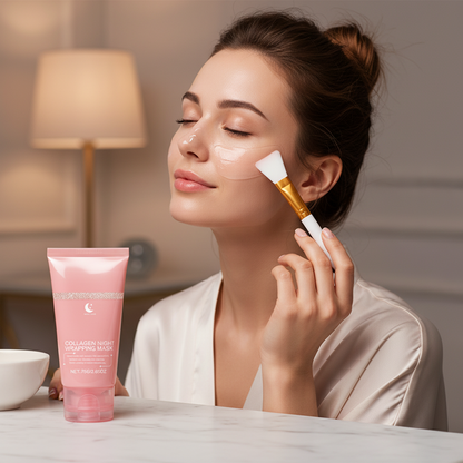 Collagen Wrapping Face Mask Set – Rejuvenating Korean Skincare Treatment with Brush for Hydration, Brightening, Elasticity and Glowing Skin