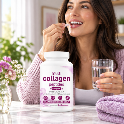 Multi Collagen Peptides Capsules – 240-Count Types I, II, III, V and X with Biotin, Vitamin C and Hyaluronic Acid