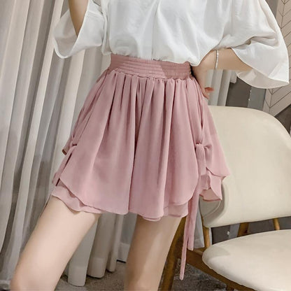Korean Wide-Leg Chiffon Shorts – Women’s Elastic-Waist Baggy Summer Pants with Elegant Aesthetic Styling, Casual Comfort and Relaxed Everyday Fit