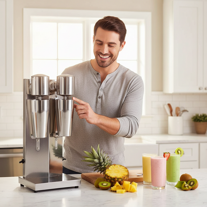 Double-Head Stainless Steel Milkshake Machine – Powerful Drink Mixer for Milk Foam, Smoothies, Bubble Tea and Café-Style Beverages at Home