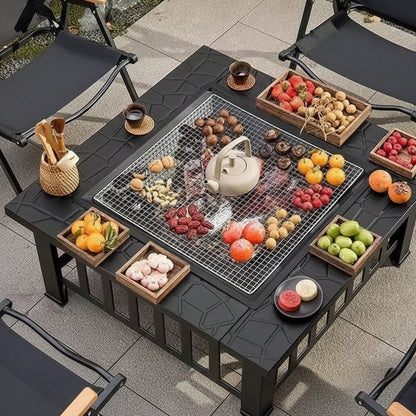 Complete Outdoor BBQ Grill Set – Courtyard Barbecue Grill, Heating Table and Cooking Rack for Family Gatherings, Parties and Backyard Entertaining