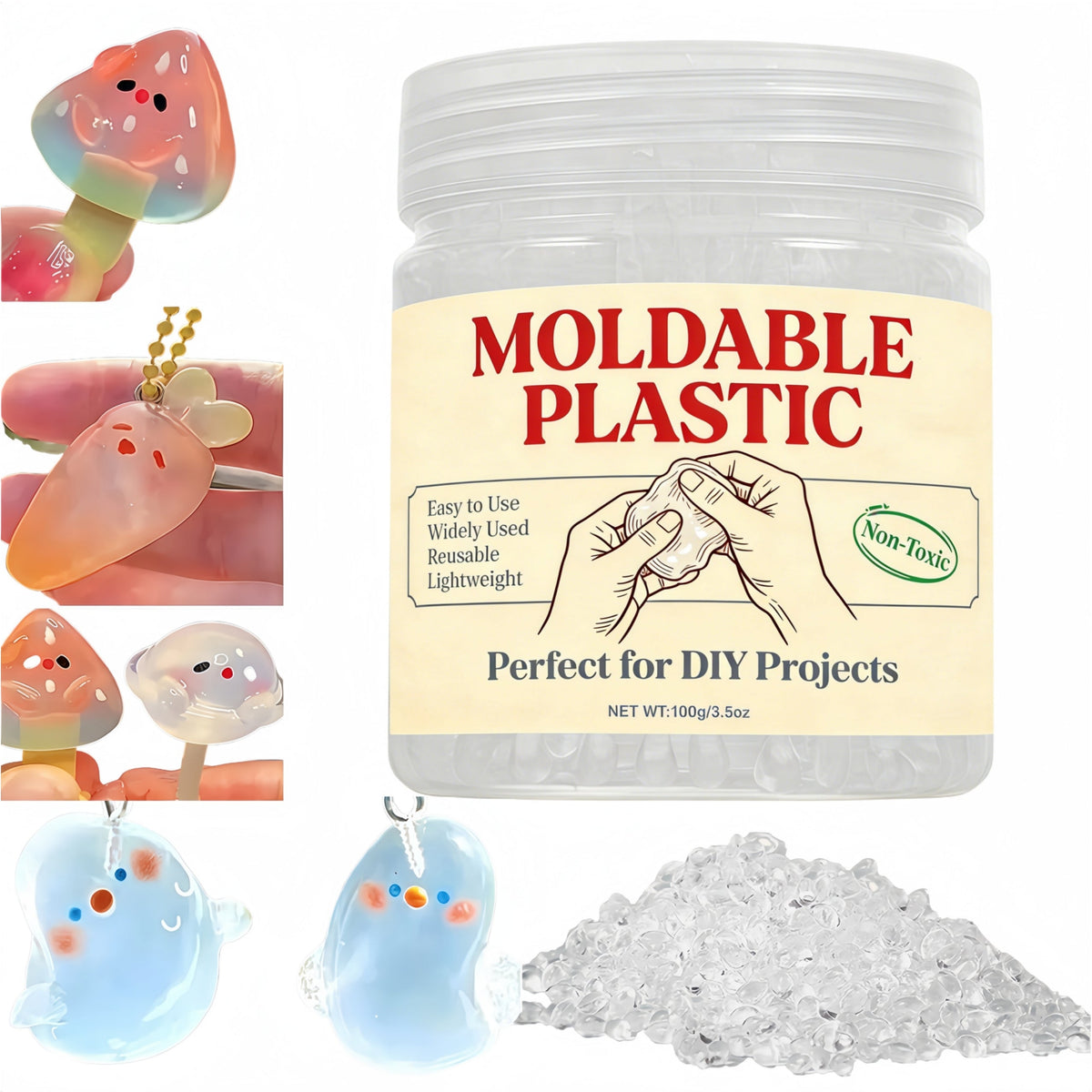 Reusable Thermoplastic Pellets – Transparent Moldable Craft Granules for DIY Projects, Temporary Repairs, Custom Shapes and Creative Handcraft Applications
