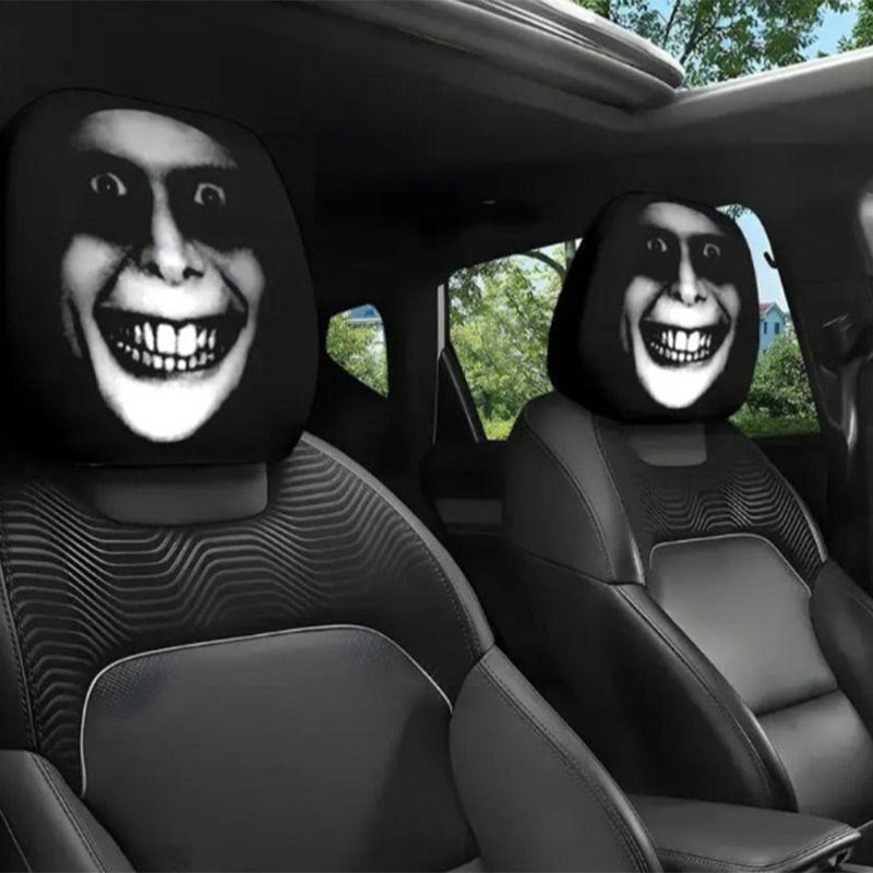 Scary Halloween Car Headrest Cover – Printed Creepy Face Seat Protector for Funny Vehicle Decorations, Haunted Themes and Spooky Seasonal Styling