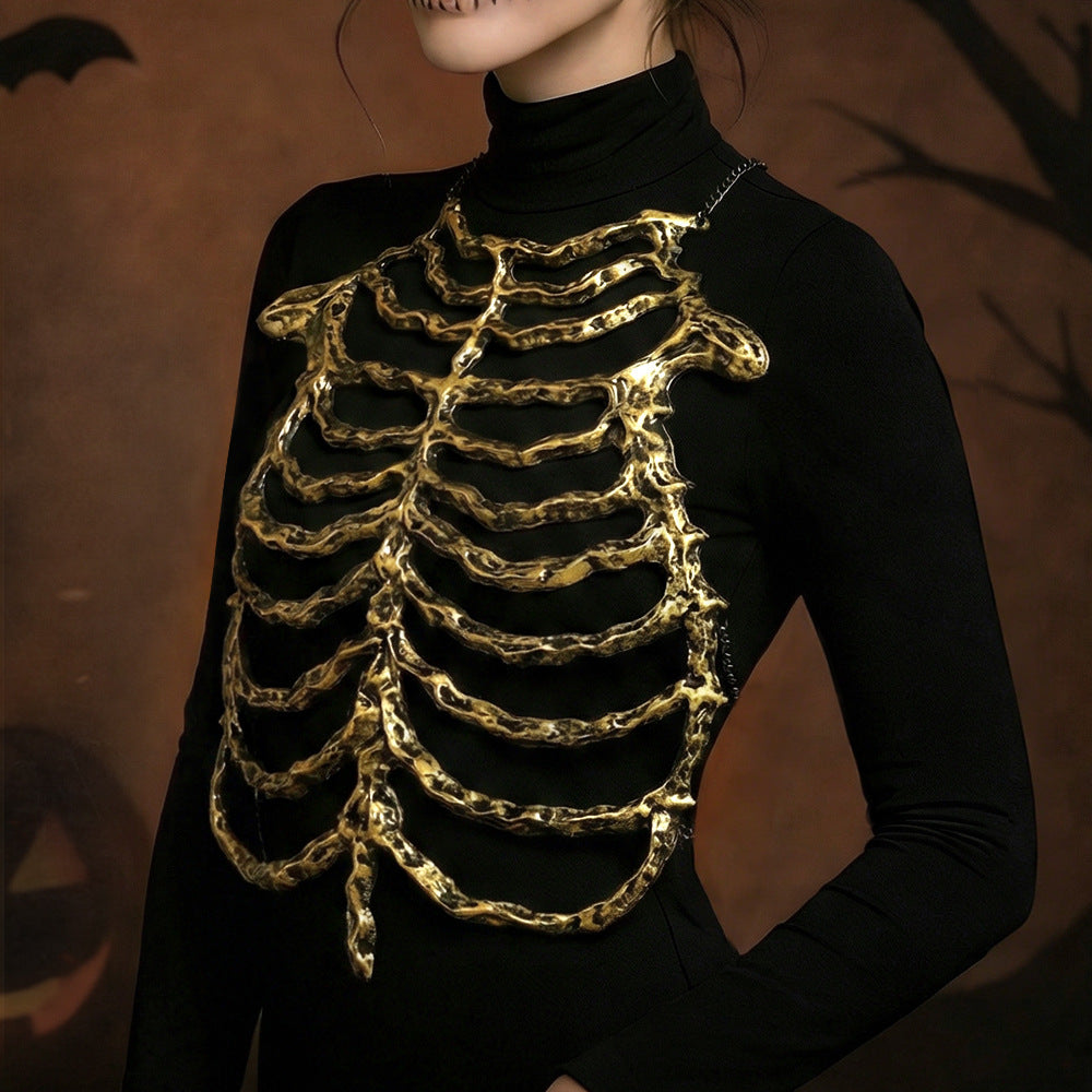Halloween Skeleton Chest Prop – Hollow Skull and Breastbone Frame Costume Accessory for Cosplay, Haunted Parties, Performances and Spooky Holiday Decor