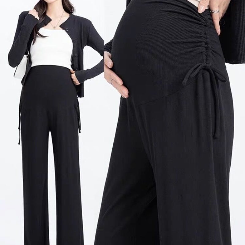 Maternity Wide Leg Trousers – Comfortable Drawstring Pregnancy Pants for Casual Spring and Summer Everyday Wear